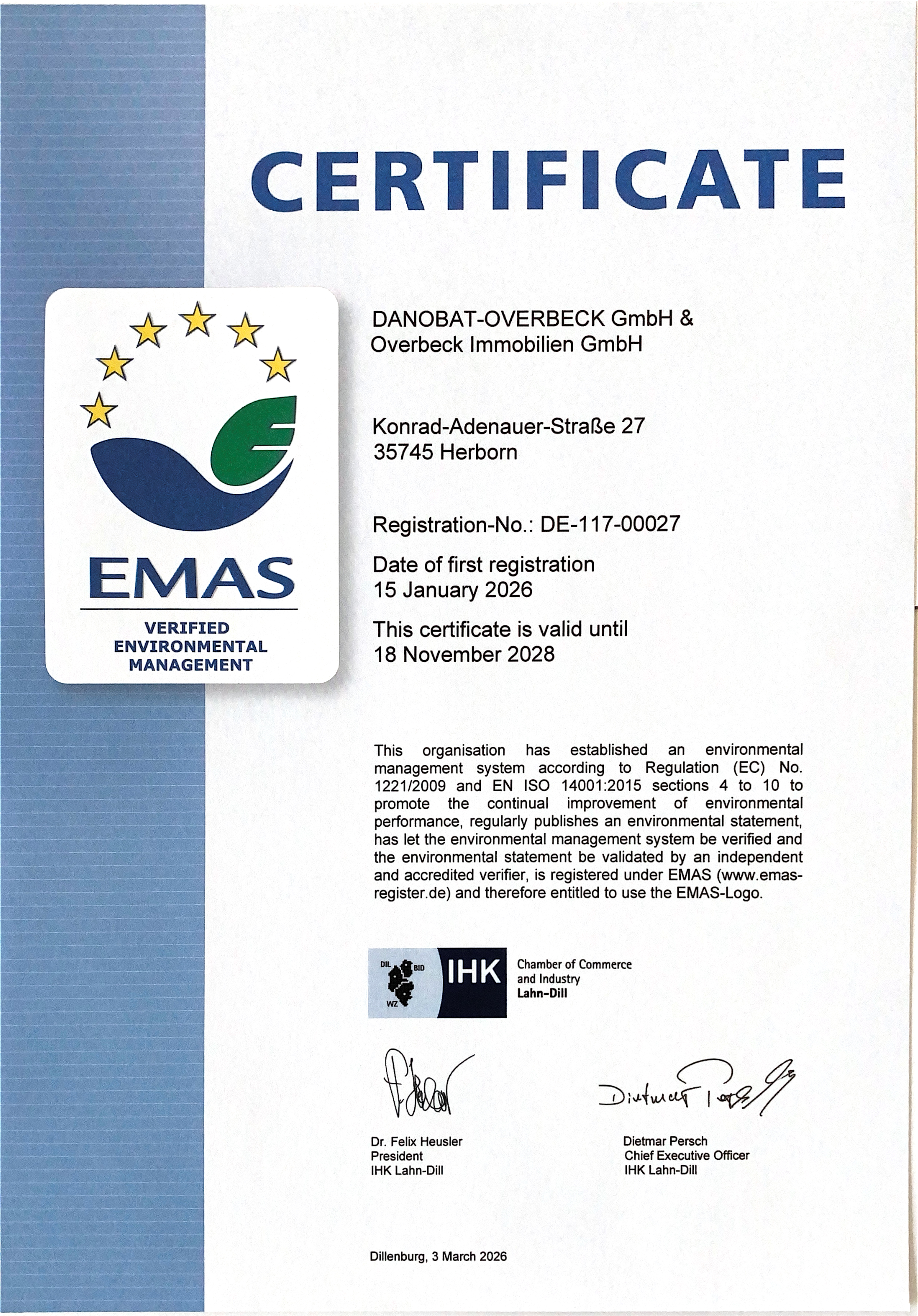 Emas urkunde en danobat overbeck gmbh & overbeck immobilien gmbh